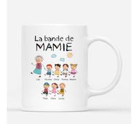 Cadeau Plus Mug Personnalisé Prénom - La Bande À Papy, Mamie Version Dessin Au Crayon De Couleur - Cadeau Mamie, Papi Noel, Cadeau Personnalisé Mamie, Papi, Tasse Personnalisée Mamie, Papi (7 Enfants)