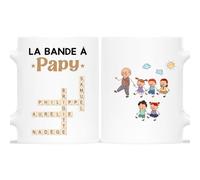 Cadeau Plus Mug Personnalisé Prénom - La Bande À Papy Mots Croisés - Cadeau grand pere personnalisé, cadeau grand pere, tasse pere noel, mug pere noel, tasse noël (5 Enfants)