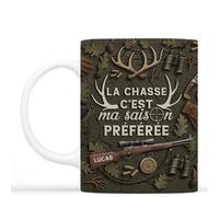 Cadeau Plus Mug Personnalisé Prénom - La Chasse Est Ma Saison Préférée - Cadeau rigolo chasseur, Tasse Personnalisée Pour Homme, cadeau pour chasseur, mug chasse (Modèle #1)