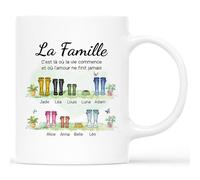 Cadeau Plus Mug Personnalisé Prénom - La Famille C'est Là Où La Vie Commence - Cadeau Papa Personnalisé, Cadeau Personnalisé Mamie (9 Membres)