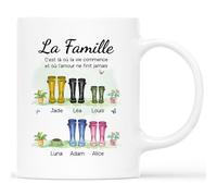 Cadeau Plus Mug Personnalisé Prénom - La Famille C'est Là Où La Vie Commence - Cadeau Papa Personnalisé, Cadeau Personnalisé Mamie (6 Membres)