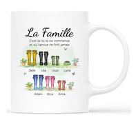 Cadeau Plus Mug Personnalisé Prénom - La Famille C'est Là Où La Vie Commence - Cadeau Papa Personnalisé, Cadeau Personnalisé Mamie (7 Membres)