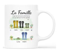 Cadeau Plus Mug Personnalisé Prénom - La Famille C'est Là Où La Vie Commence - Cadeau Papa Personnalisé, Cadeau Personnalisé Mamie (5 Membres)