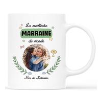 CADEAU PLUS Mug Personnalisé Prénom - La Meilleure Marraine du Monde - Cadeau Baptême, Tasse Personnalisée pour Marraine