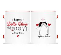 Cadeau Plus Mug Personnalisé Prénom - La plus Belle Chose Qui Me Soit Arrivée C'Est Toi - Cadeau Couple Personnalisé, Cadeau Mariage Personnalisé, Tasse Couple Personnalisable, Mug Amour