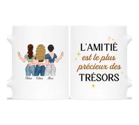 Cadeau Plus Mug Personnalisé Prénom - L'amitié Est Le Plus Précieux Des Trésors - Tasse amitié, Cadeau meilleure amie, cadeau bff, mug soeur personnalisé, tasse personnalisable amitie (3 Femmes)