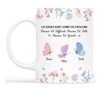 Cadeau Plus Mug Personnalisé Prénom - Les Sœurs Comme Des Papillons - Tasse amitié, Cadeau meilleure amie, cadeau bff, tasse personnalisable amitie, mug soeur personnalisé (2 membres)