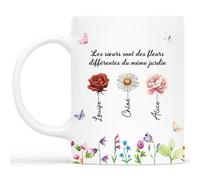 Cadeau Plus Mug Personnalisé Prénom - Les Sœurs Sont Des Fleurs Différentes - Tasse amitié, cadeau bff (2 personnes)