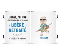Cadeau Plus Mug Personnalisé Prénom - Libérée Retraitée - Cadeau Départ Retraite, mug retraite, tasse retraite, mug retraite femme (Homme - Marine)