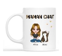 Cadeau Plus Mug Personnalisé Prénom - Maman Chat Léopard Café - Tasse chats, Cadeau Personnalisé Mamie, Cadeau Papy Personnalisé, Papi Mug, Mamie Mug, Tasse Grand Mere (1-chat)