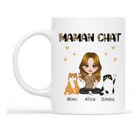 Cadeau Plus Mug Personnalisé Prénom - Maman Chat Léopard Café - Tasse chats, Cadeau Personnalisé Mamie, Cadeau Papy Personnalisé, Papi Mug, Mamie Mug, Tasse Grand Mere (2-chats)