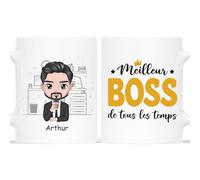 Cadeau Plus Mug Personnalisé Prénom - Meilleur.e Boss De Tous Les Temps - Cadeau Patron, Tasse World Best Boss, Mug Directeur (Homme, Jeune & Milieu)