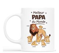 Cadeau Plus Mug Personnalisé Prénom - Meilleur Papa Lion - Cadeau fete des peres personnalisable, cadeau grand pere, tasse papa original, papi mug, mug personnalisé fete des peres (Modèle #1)