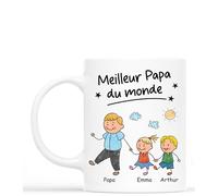 Cadeau Plus Mug Personnalisé Prénom - Meilleur Papa Papy du monde - Cadeau fete des peres personnalisable, cadeau grand pere, papi mug (3 Enfants)