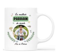 Cadeau Plus Mug Personnalisé Prénom Meilleur Papy Maman Mamie du Monde - Mug Parrain, Tasse Parrain Marraine Bapteme, Cadeau Papy Personnalisé, Tasse mamie, Maman mug (Parrain)