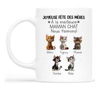 Cadeau Plus Mug Personnalisé Prénom - Meilleure Maman Papa Chat - Tasse personnalisée, Cadeau chat femme, Tasse Grand Mere, Cadeau fan de chat, Mug humour papa (#5)