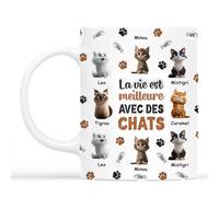 Cadeau Plus Mug Personnalisé Prénom - Meilleure Maman Papa Chat - Tasse personnalisée, Tasse Grand Mere, Mug humour papa (5 Chats)