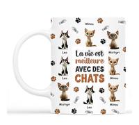 Cadeau Plus Mug Personnalisé Prénom - Meilleure Maman Papa Chat - Tasse personnalisée, Tasse Grand Mere, Mug humour papa (3 Chats)