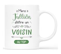 CADEAU PLUS Mug Personnalisé Prénom - Merci d'Être Un Voisin Au Top - Pour Fête Des Voisins, Tasse Merci, Départ