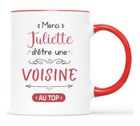 CADEAU PLUS Mug Personnalisé Prénom - Merci D'Être Une Voisine Au Top - Cadeau Pour Fête Des Voisins, Tasse Départ