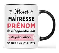 Cadeau Plus Mug personnalisé prénom - Merci Maîtresse - Cadeau maîtresse, cadeau personnalisé maitresse, Cadeau Fin d'Année (Maîtresse - Noir)