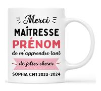 Cadeau Plus Mug personnalisé prénom - Merci Maîtresse - Cadeau maîtresse, cadeau personnalisé maitresse, Cadeau Fin d'Année (Maîtresse - Blanc)
