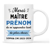 Cadeau Plus Mug personnalisé prénom - Merci Maîtresse - Cadeau maîtresse, cadeau personnalisé maitresse, Cadeau Fin d'Année (Maître - Blanc)