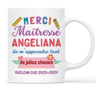 Cadeau Plus Mug Personnalisé Prénom - Merci Maîtresse - Cadeau personnalisé maitresse, Cadeau Maitresse Fin D'année (Blanc)