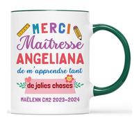 Cadeau Plus Mug Personnalisé Prénom - Merci Maîtresse - Cadeau personnalisé maitresse, Cadeau Maitresse Fin D'année (Bouteille Verte)
