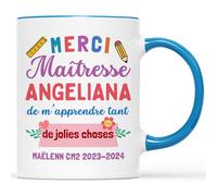 Cadeau Plus Mug Personnalisé Prénom - Merci Maîtresse - Cadeau personnalisé maitresse, Cadeau Maitresse Fin D'année (Bleu)