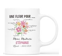 Cadeau Plus Mug Personnalisé Prénom Merci Maîtresse - Cadeau personnalisé maitresse, cadeau maîtresse, mug personnalisé merci maitresse, tasse maitresse d'école (Blanc)