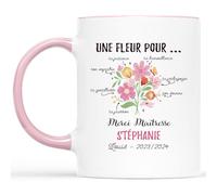 Cadeau Plus Mug Personnalisé Prénom Merci Maîtresse - Cadeau personnalisé maitresse, cadeau maîtresse, mug personnalisé merci maitresse, tasse maitresse d'école (Rose)