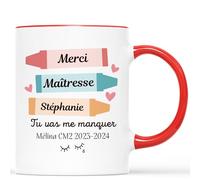 CADEAU PLUS Mug Personnalisé Prénom - Merci Maîtresse Tu Vas Me Manquer - Cadeau Fin D'année