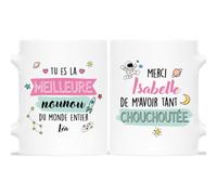 CADEAU PLUS Mug Personnalisé Prénom - Merci Nounou De m'Avoir Tant Chouchoutée - Idée Cadeau Original, Tasse Super Nounou