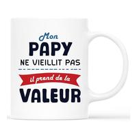 CADEAU PLUS Mug Personnalisé Prénom - Mon Papy Prend De La Valeur - Cadeau Grand-Père, Anniversaire Papy, Papi Mug, Tasse Grand-Père