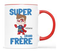 Cadeau Plus Mug Personnalisé Prénom - Mug Super Grand Frère - Cadeau Frère Et Soeur, Cadeau Pour Son Frère, Cadeau Frère, Mug Frère, Tasse Frere, Tasse Personnalisé Frère (Rouge)