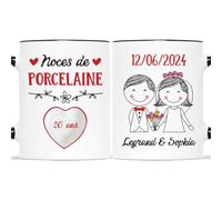 Cadeau Plus Mug Personnalisé Prénom - Noces de Porcelaine 20 Ans - Idée Cadeau Anniversaire et Mariage, mug 20 ans de mariage, cadeau 20 ans de mariage en porcelaine (Noir)