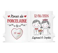 Cadeau Plus Mug Personnalisé Prénom - Noces de Porcelaine 20 Ans - Idée Cadeau Anniversaire et Mariage, mug 20 ans de mariage, cadeau 20 ans de mariage en porcelaine (Blanc)