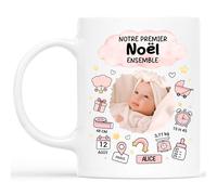 Cadeau Plus Mug Personnalisé Prénom - Notre Premier Noël Ensemble - Mon premier noël, 1er noel bebe, fete des meres photo, mug personnalisé Papa, cadeau 1er noel bebe (Modèle #1)