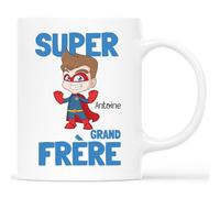 CADEAU PLUS Mug Personnalisé Prénom - Super Grand Frère - Tasse Pour Son Frère Et Soeur (Blanc)