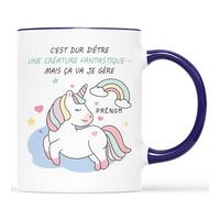 CADEAU PLUS Mug Personnalisé Prénom - Tasse Licorne C'est Dur D'être Une Créature Fantastique - Humour, Humoristique, Rigolo, Drole Femme
