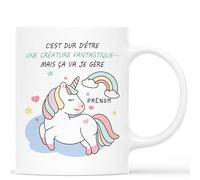 CADEAU PLUS Mug Personnalisé Prénom - Tasse Licorne C'est Dur D'être Une Créature Fantastique - Humour, Humoristique, Rigolo, Drole Femme