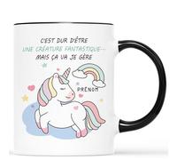 CADEAU PLUS Mug Personnalisé Prénom - Tasse Licorne C'est Dur D'être Une Créature Fantastique - Humour, Humoristique, Rigolo, Drole Femme