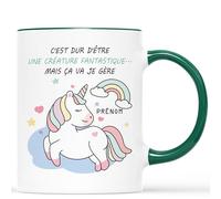 CADEAU PLUS Mug Personnalisé Prénom - Tasse Licorne C'est Dur D'être Une Créature Fantastique - Humour, Humoristique, Rigolo, Drole Femme