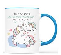 CADEAU PLUS Mug Personnalisé Prénom - Tasse Licorne C'est Dur D'être Une Créature Fantastique - Humour, Humoristique, Rigolo, Drole Femme