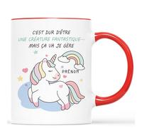 CADEAU PLUS Mug Personnalisé Prénom - Tasse Licorne C'est Dur D'être Une Créature Fantastique - Humour, Humoristique, Rigolo, Drole Femme