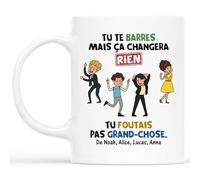 Cadeau Plus Mug Personnalisé Prénom - Tu Te Barres Mais Ça Changera Rien - Mug retraite, Cadeau depart collegue, Cadeau retraite, Tasse depart collegue de travail (4 Membres)