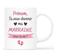 CADEAU PLUS Mug Personnalisé Prénom - Tu Veux Devenir Ma Marraine Pour La Vie ? - Cadeau Baptême, Tasse Marraine Personnalisée