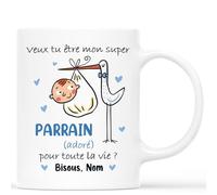 CADEAU PLUS Mug Personnalisé Prénom - Veux-Tu Être Mon Super Parrain Adoré Pour Toute La Vie ? - Cadeau Parrain Marraine Baptême, Mug Personnalisé