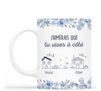 Cadeau Plus Mug Personnalisé Prénom - Vivre À Côté - Fleurs Bleues - Tasse amitié, Cadeau meilleure amie, cadeau bff, tasse personnalisable amitie, mug amie (2 Personnes)